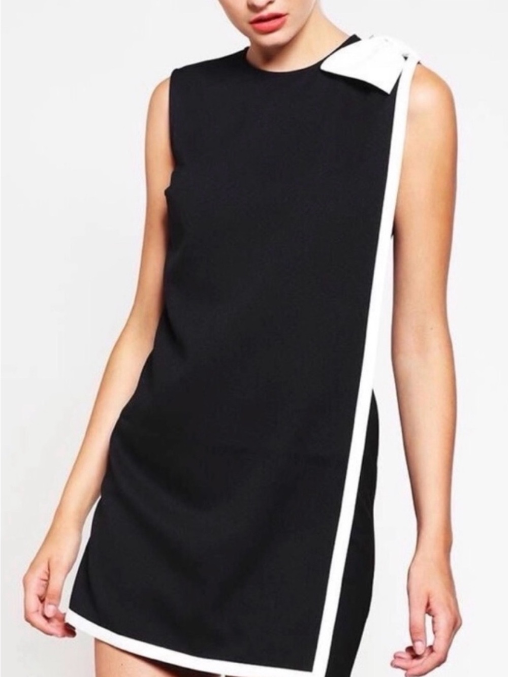 Ted baker size 3 Sleeveless Black Dress White Trim & Bow